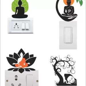 yadav sticker 12 cm Decorative Multicolour Switch Board Light Board Sticker Self Adhesive Sticker  (Pack of 4)