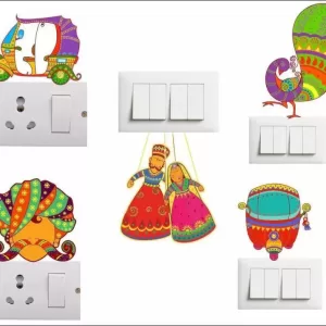 yadav sticker 12 cm Decorative Multicolour Switch Board Light Board Sticker Self Adhesive Sticker  (Pack of 5)