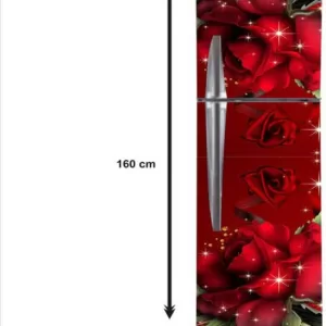 YS 160 cm decorative red flower leaves vinyl Fridge cover wallpaper poster adhesive vinyl sticker fridge wrap decorative sticker (pvc vinyl covering area 60cm X 160cm ) Reusable Sticker  (Pack of 1)