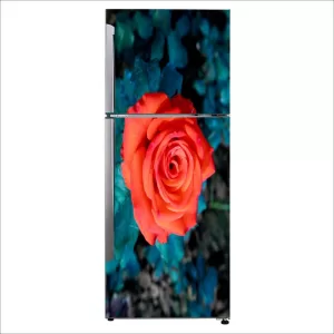 YS 60 cm Decorative Beautiful orange rose with sea green leaves fridge sticker Self Adhesive Sticker  (Pack of 1)