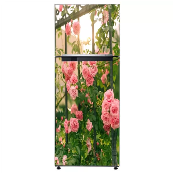 YS 60 cm Decorative Beautiful pink garden roses fridge sticker CFD0697 Self Adhesive Sticker  (Pack of 1)