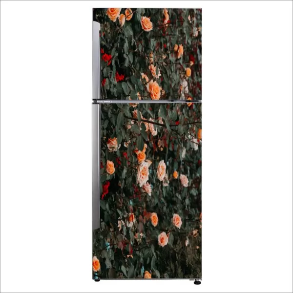 YS 60 cm Decorative Beautiful pink rose with green leaves fridge sticker Self Adhesive Sticker  (Pack of 1)