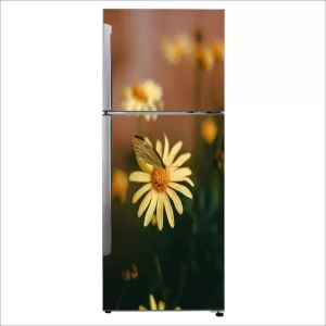 YS 60 cm Decorative Beautiful sunflower with Butterfly and blur background fridge sticker Self Adhesive Sticker  (Pack of 1)