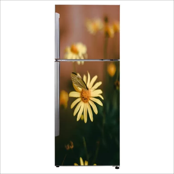 YS 60 cm Decorative Beautiful sunflower with Butterfly and blur background fridge sticker Self Adhesive Sticker  (Pack of 1)