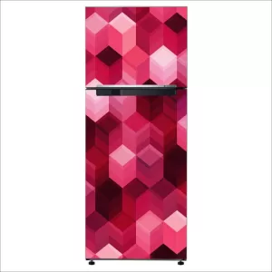 YS 60 cm Decorative pink geometry design cube shape Extra Large Fridge Sticker CFD0863 Self Adhesive Sticker  (Pack of 1)