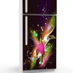 YS 60 cm Vinly 3D Colourful Flower With Voilet Background Adhesive Vinyl Sticker Fridge wrap Decorative Sticker (PVC Vinyl Covering Area 80cm X 160cm ) Removable Sticker  (Pack of 1)