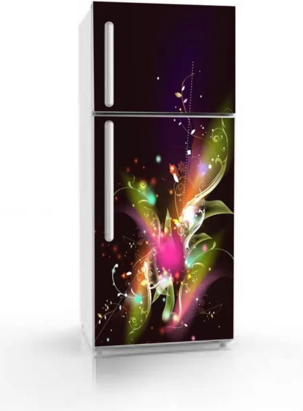 YS 60 cm Vinly 3D Colourful Flower With Voilet Background Adhesive Vinyl Sticker Fridge wrap Decorative Sticker (PVC Vinyl Covering Area 80cm X 160cm ) Removable Sticker  (Pack of 1)
