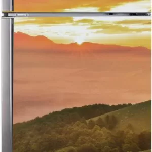 YS 160 cm Decorative beautiful morning sunrise mountain trees and white flowers garden wallpaper sticker for fridge d?cor Self Adhesive Sticker  (Pack of 1)