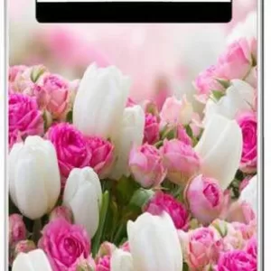 YS 60 cm Vinly Beautiful White Lotus & Red Roses Self Adhesive Vinyl Sticker Fridge wrap Decorative Sticker (PVC Vinyl Covering Area 80cm X 160cm ) Removable Sticker  (Pack of 1)