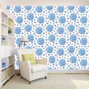 Yadav Stickers Floral & Botanical Blue Wallpaper  (203.2 cm x 121.92 cm)