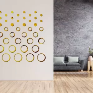 Yadav Stickers 15 cm Ring Sticker Golden 3D Mirror Acrylic Wall Stickers Decorative Set Of 4 Self Adhesive Sticker  (Pack of 4)