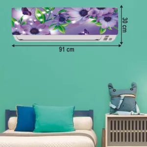 Yatos 30 cm beautiful purple flowers green leaves ac sticker Self Adhesive Sticker  (Pack of 1)