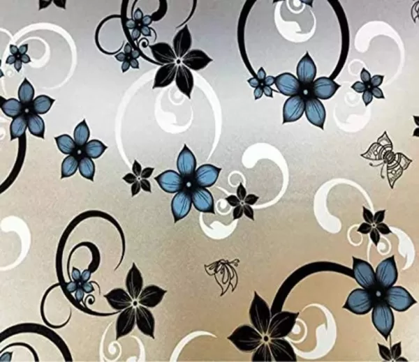 Yadav Stickers 2194.56 cm Window Film Sticker-Blue & Black Flower-12x72 Inch Self Adhesive Sticker  (Pack of 1)