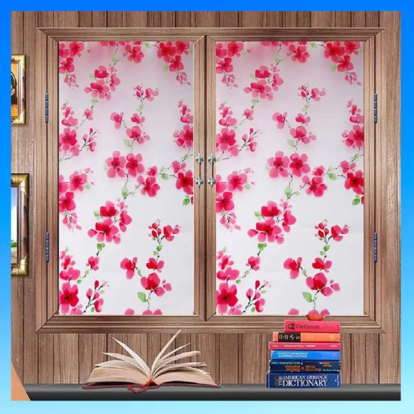 Yadav Stickers 288 cm Window Film Sticker-Pink Flower Design-12x24 Inch Self Adhesive Sticker  (Pack of 1)