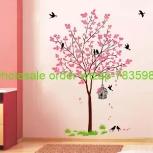 ULTRA Check =1 Wall Decals ' Pink Tree With Birds Cage And Nest '( PVC Vinyl , Multicolored ) Self Adhesive Sticker  (Pack of 1)